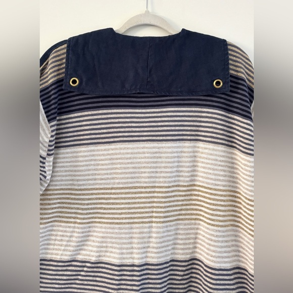Women's Size L Button Down Blouse Gold‎ Metallic Coastal Nautical Sailor Chic - Picture 7 of 12